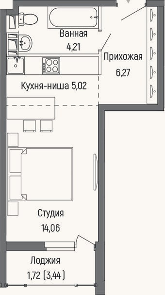Планировка: Студия, 29,6 м²