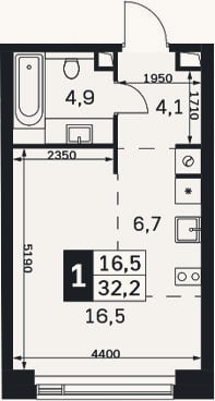 Планировка: Студия, 32,2 м²