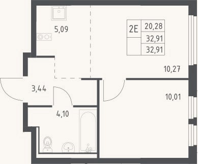 Планировка: 2-к, 32,9 м²