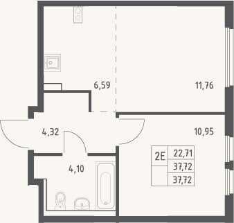 Планировка: 2-к, 37,7 м²