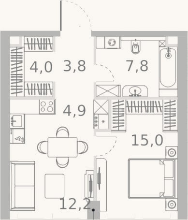 Планировка: 2-к, 47,7 м²