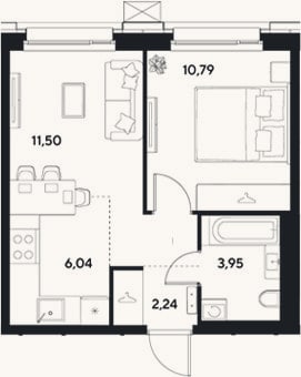 Планировка: 2-к, 34,5 м²