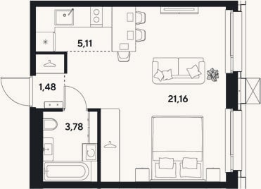 Планировка: Студия, 31,5 м²