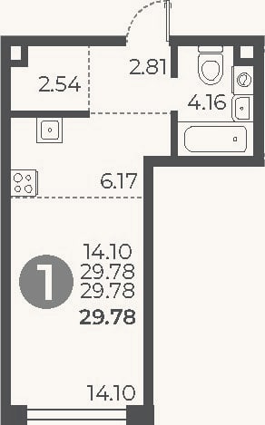 Планировка: Студия, 29,8 м²