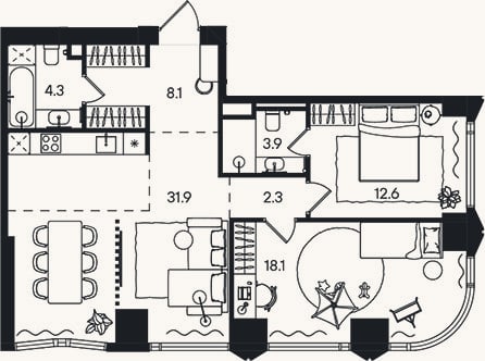 Планировка: 3-к, 81,2 м²