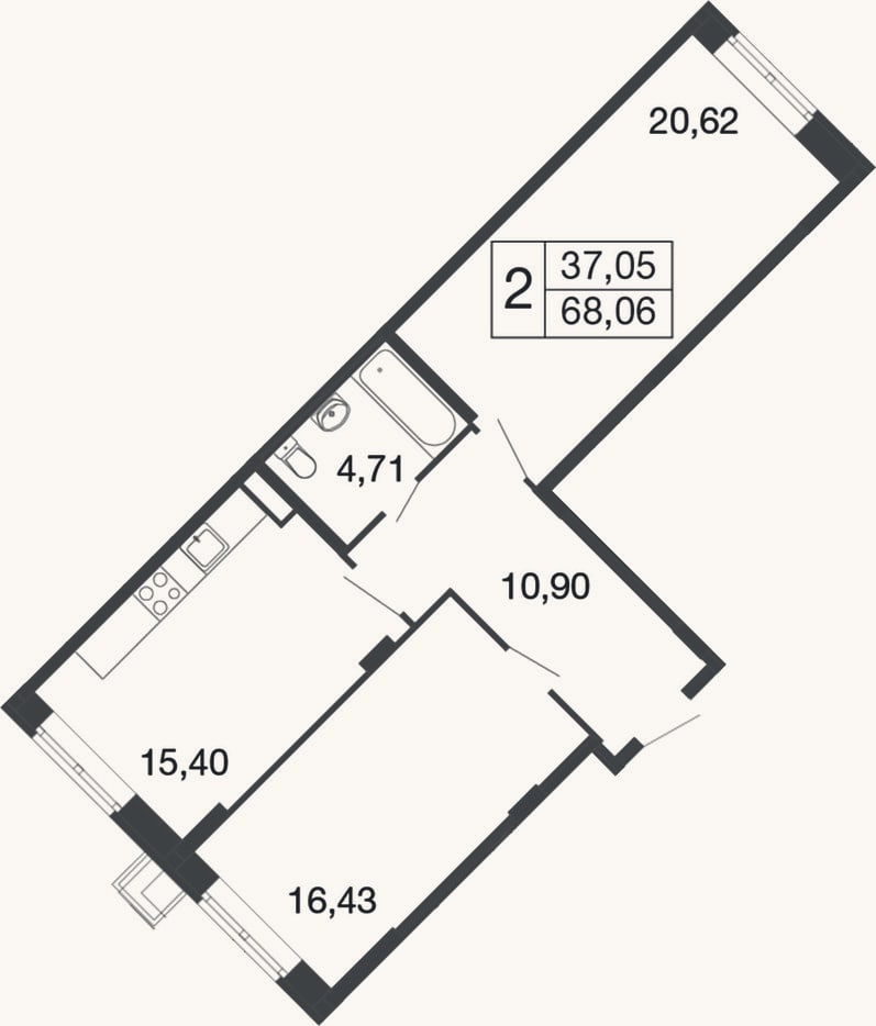 Планировка: 2-к, 68,1 м²