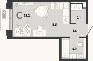 Планировка: Студия, 23,2 м²