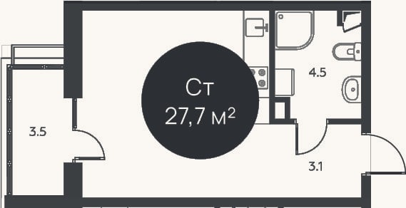 Планировка: Студия, 26,6 м²
