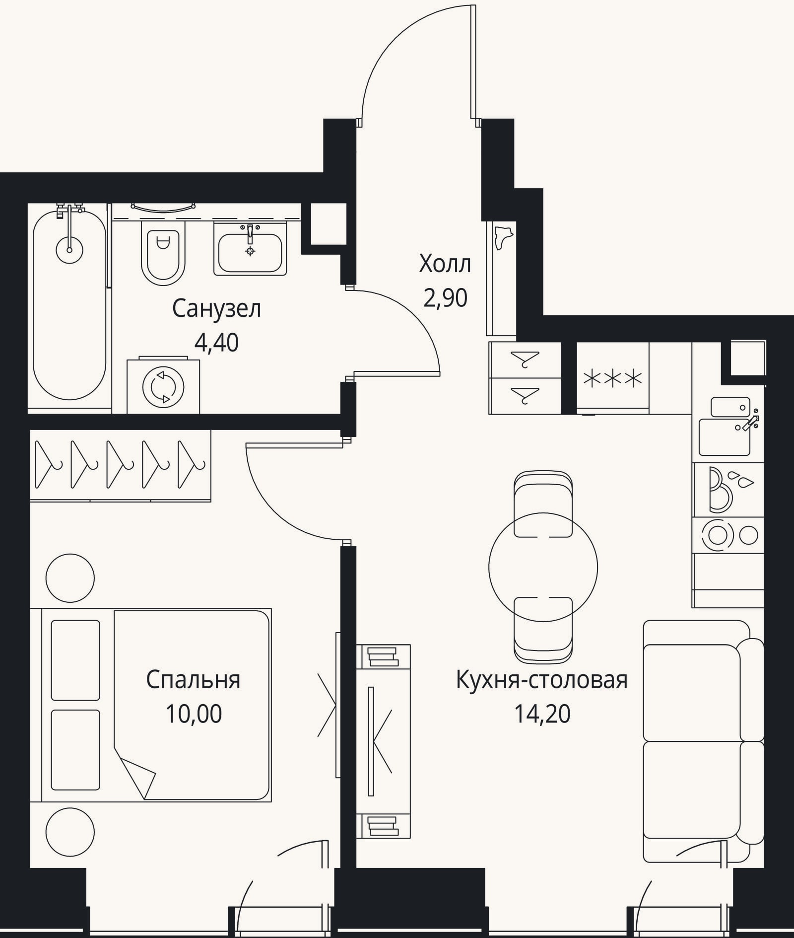 Планировка: 2-к, 31,8 м²