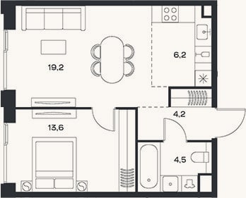 Планировка: 2-к, 47,7 м²