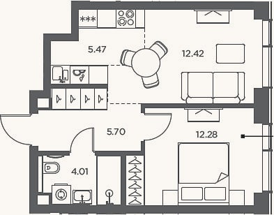 Планировка: 2-к, 39,9 м²