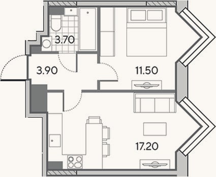 Планировка: 2-к, 36,3 м²