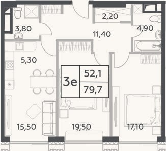 Планировка: 3-к, 79,7 м²