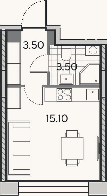 Планировка: Студия, 22,1 м²