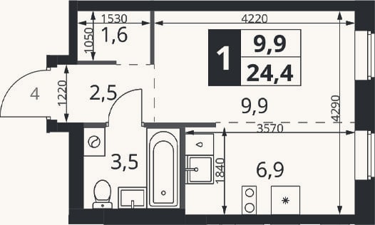 Планировка: Студия, 24,4 м²