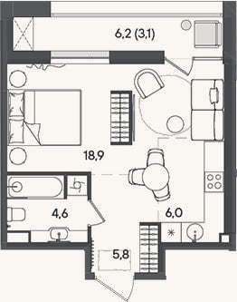 Планировка: Студия, 35,3 м²