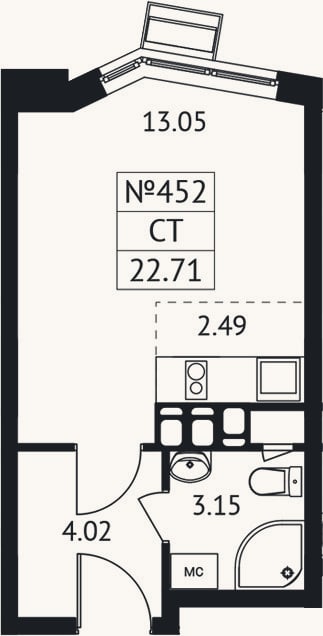 Планировка: Студия, 22,7 м²