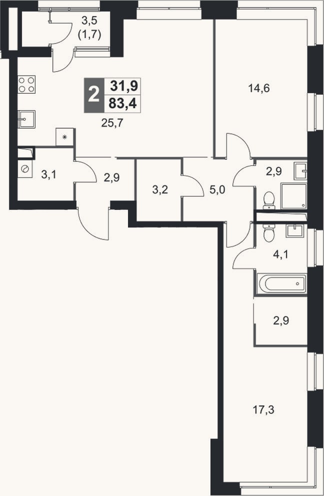 Планировка: 3-к, 81,7 м²