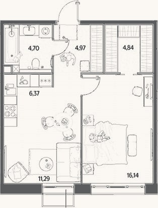 Планировка: 2-к, 48,3 м²