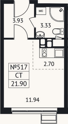 Планировка: Студия, 21,9 м²