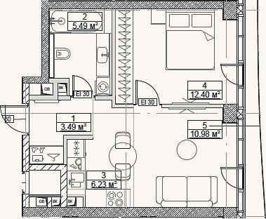 Планировка: 2-к, 38,6 м²