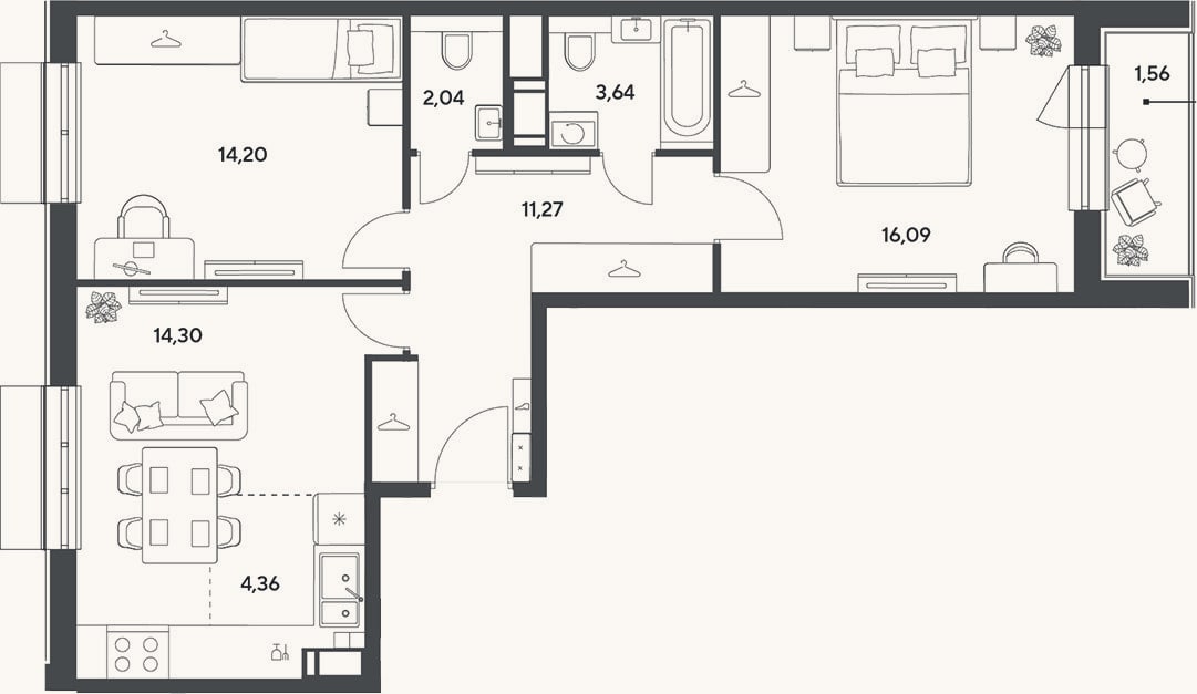 Планировка: 3-к, 65,9 м²