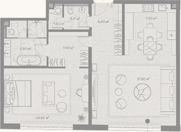 Планировка: 1-к, 100,1 м²