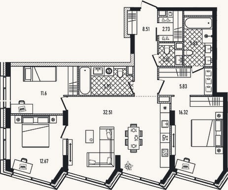 Планировка: 4+ к, 103,8 м²