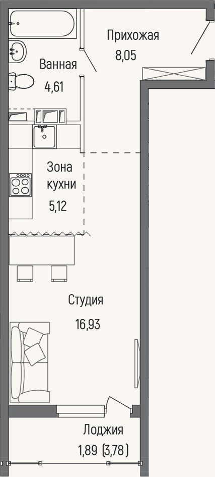 Планировка: Студия, 34,7 м²
