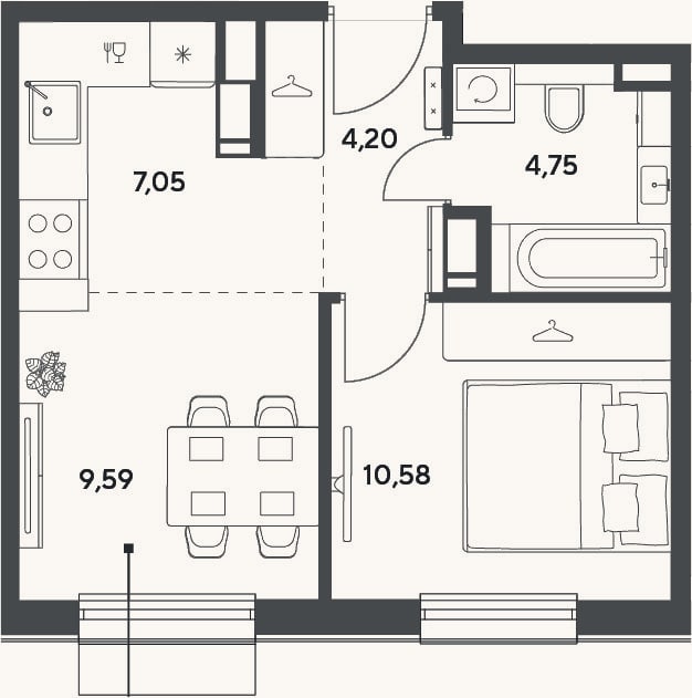 Планировка: 2-к, 36,2 м²