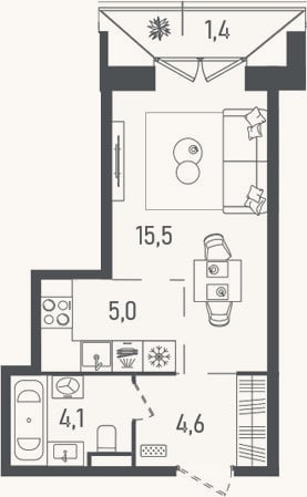 Планировка: Студия, 29,2 м²