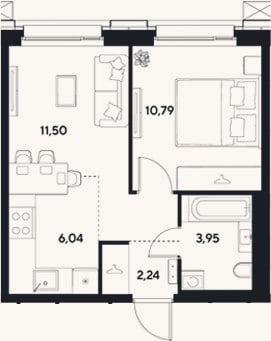 Планировка: 2-к, 34,5 м²