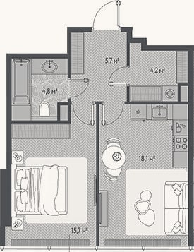 Планировка: 2-к, 48,5 м²