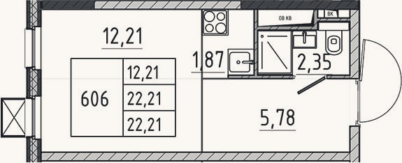 Планировка: Студия, 22,2 м²