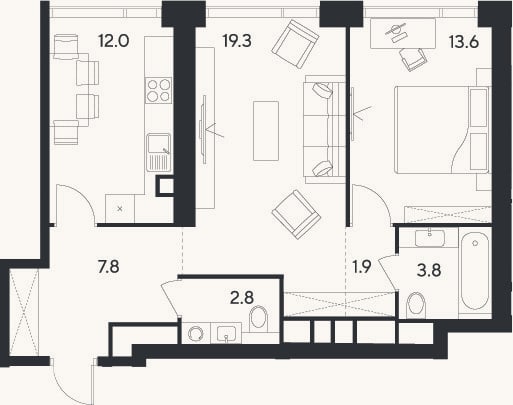 Планировка: 2-к, 61,2 м²