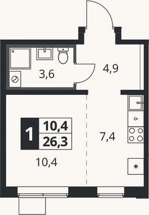 Планировка: Студия, 26,3 м²