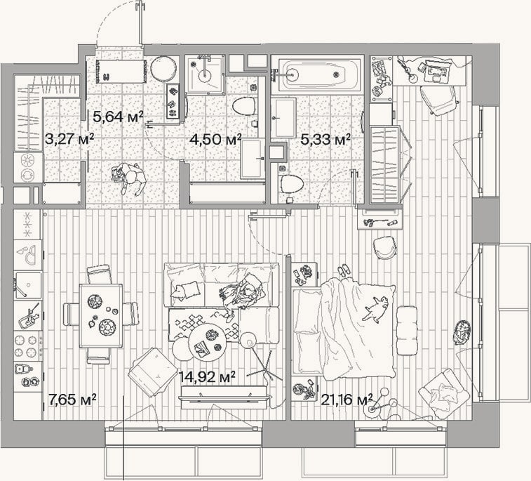 Планировка: 2-к, 62,5 м²