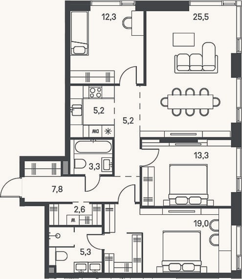 Планировка: 4+ к, 99,5 м²