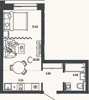 Планировка: Студия, 28,8 м²