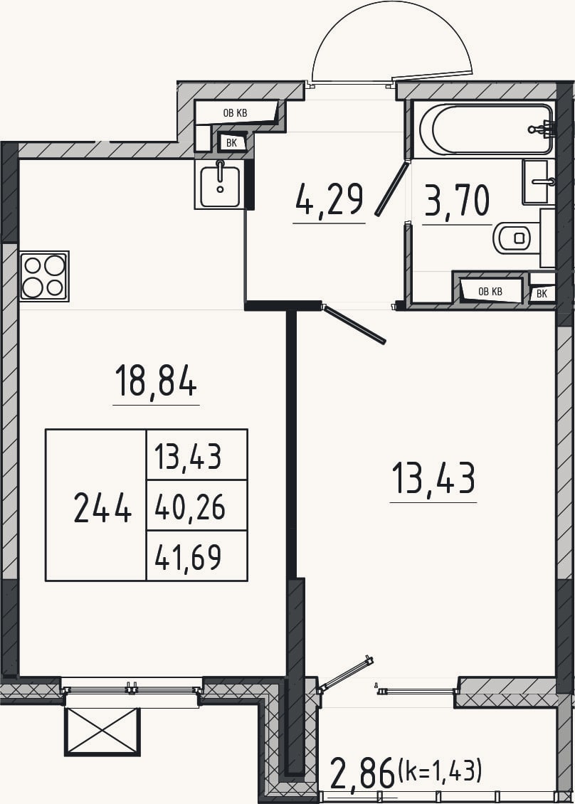 Планировка: 2-к, 40,3 м²