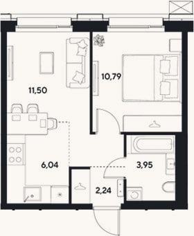 Планировка: 2-к, 34,5 м²