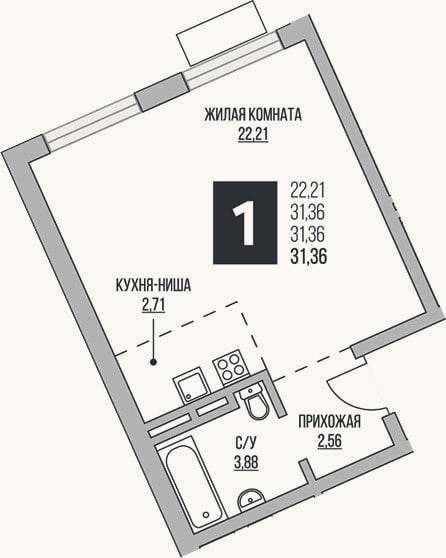 Планировка: Студия, 31,4 м²
