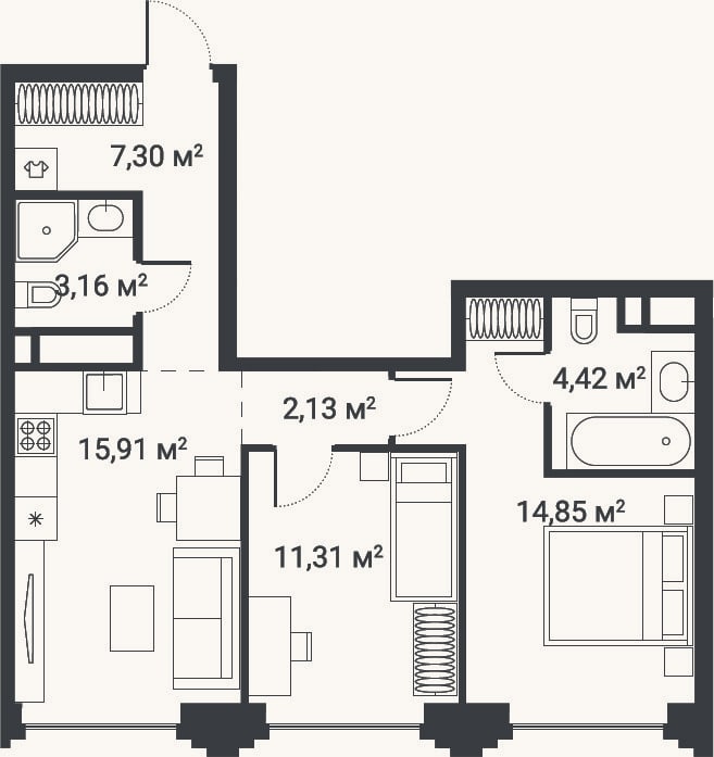 Планировка: 3-к, 59,1 м²