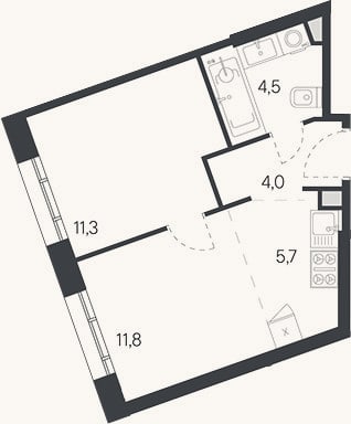 Планировка: 2-к, 37,3 м²