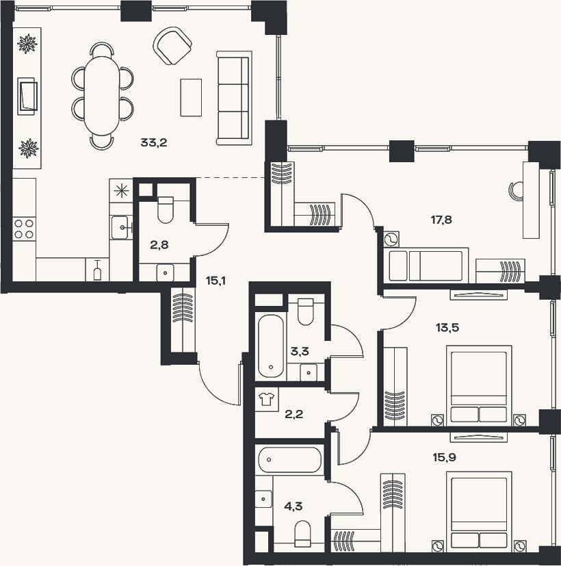 Планировка: 4+ к, 114,1 м²