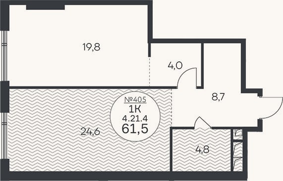 Планировка: 2-к, 61,5 м²