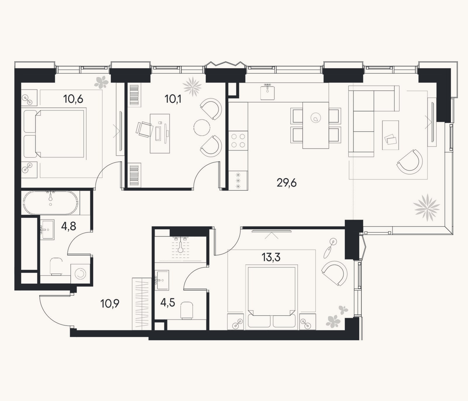 Планировка: 4+ к, 83,8 м²