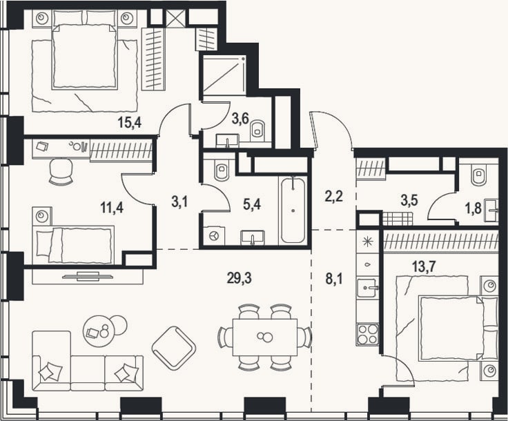 Планировка: 4+ к, 97,5 м²