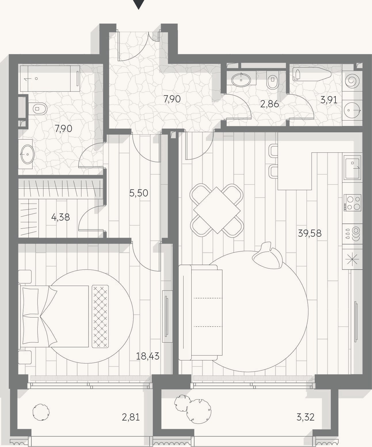 Планировка: 2-к, 90,5 м²