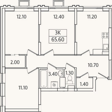 Планировка: 3-к, 65,6 м²
